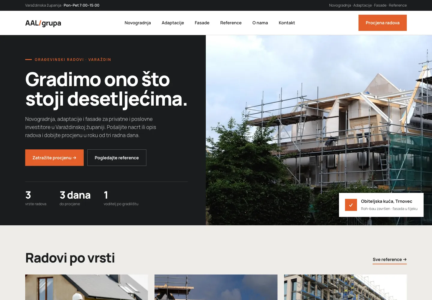 AAL grupa – konceptna web stranica za građevinsku tvrtku (računalo)