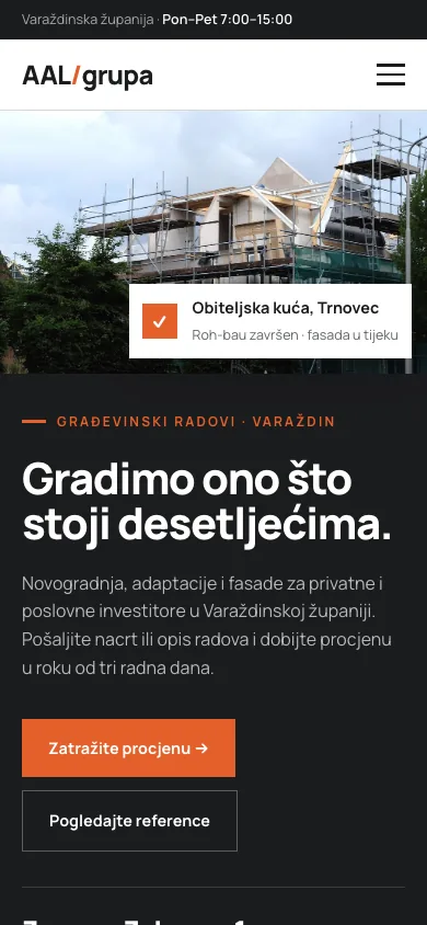 AAL grupa – konceptna web stranica za građevinsku tvrtku (mobitel)