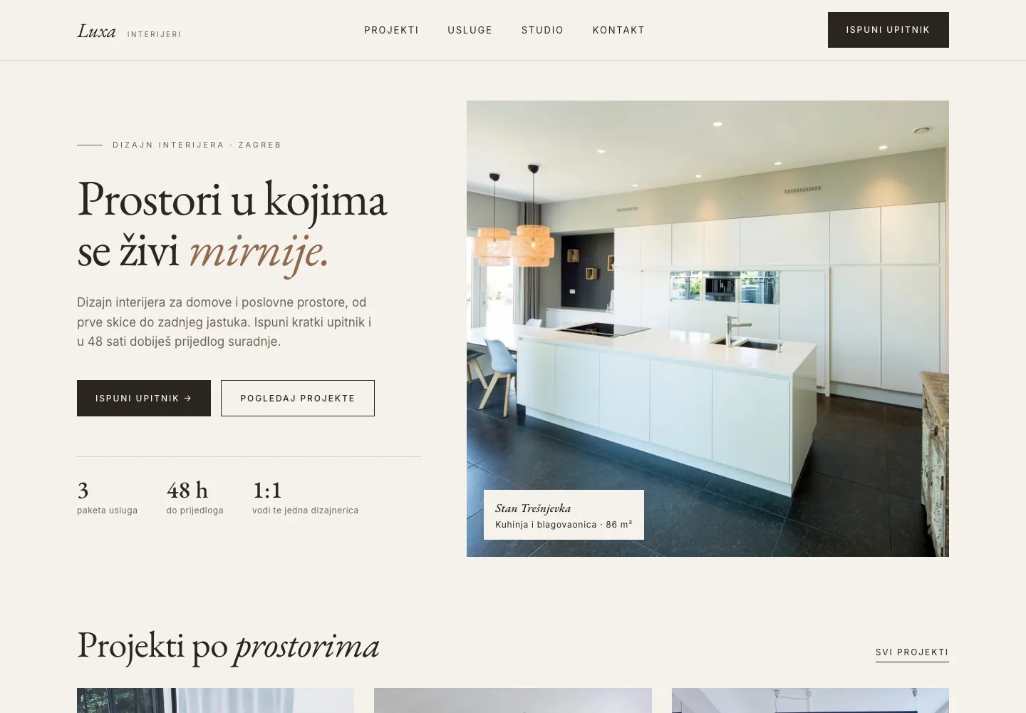 Luxa interijeri – konceptna web stranica za dizajn interijera (računalo)