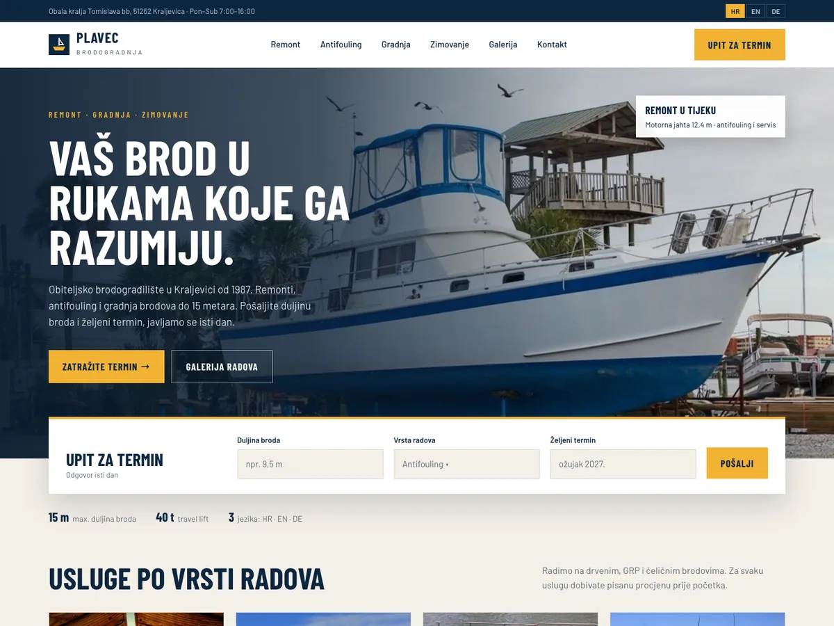 Plavec brodogradnja – konceptna web stranica za brodogradilište